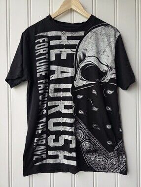 Headrush Fortune Favours the Brave Skull Black Mens T Shirt Small